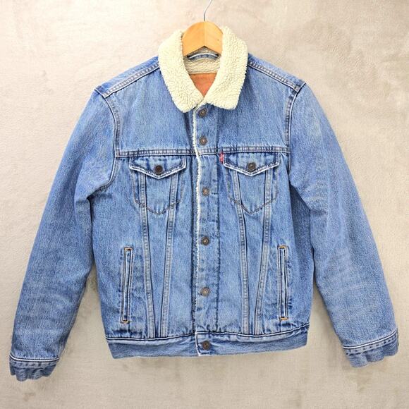 Levis Denim Jacket Mens Small Blue Sherpa Lined Snap Front Trucker Type 3 - Picture 1 of 10